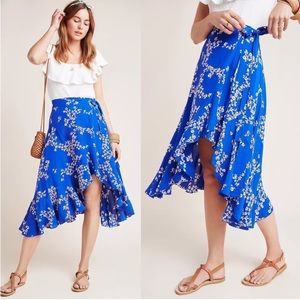 Anthropologie Faithfull The Brand Estel Floral Wrap Skirt Women’s 6 Blue